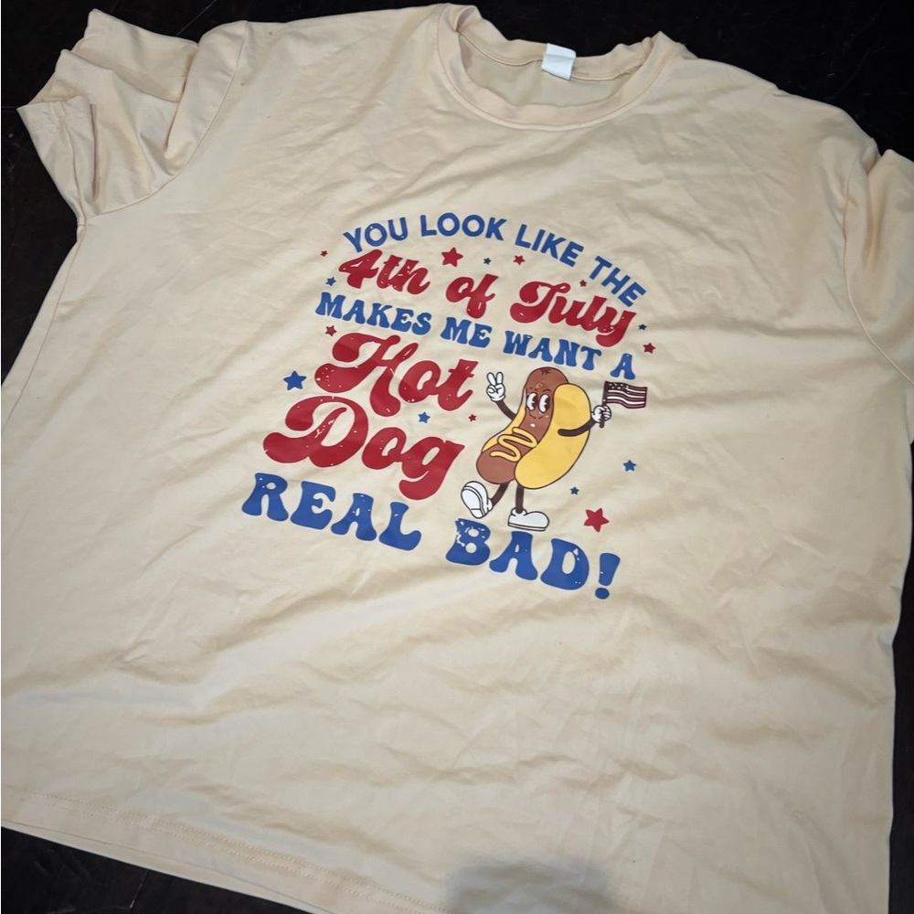 Cream Graphic T-Shirt with Hot Dog Print